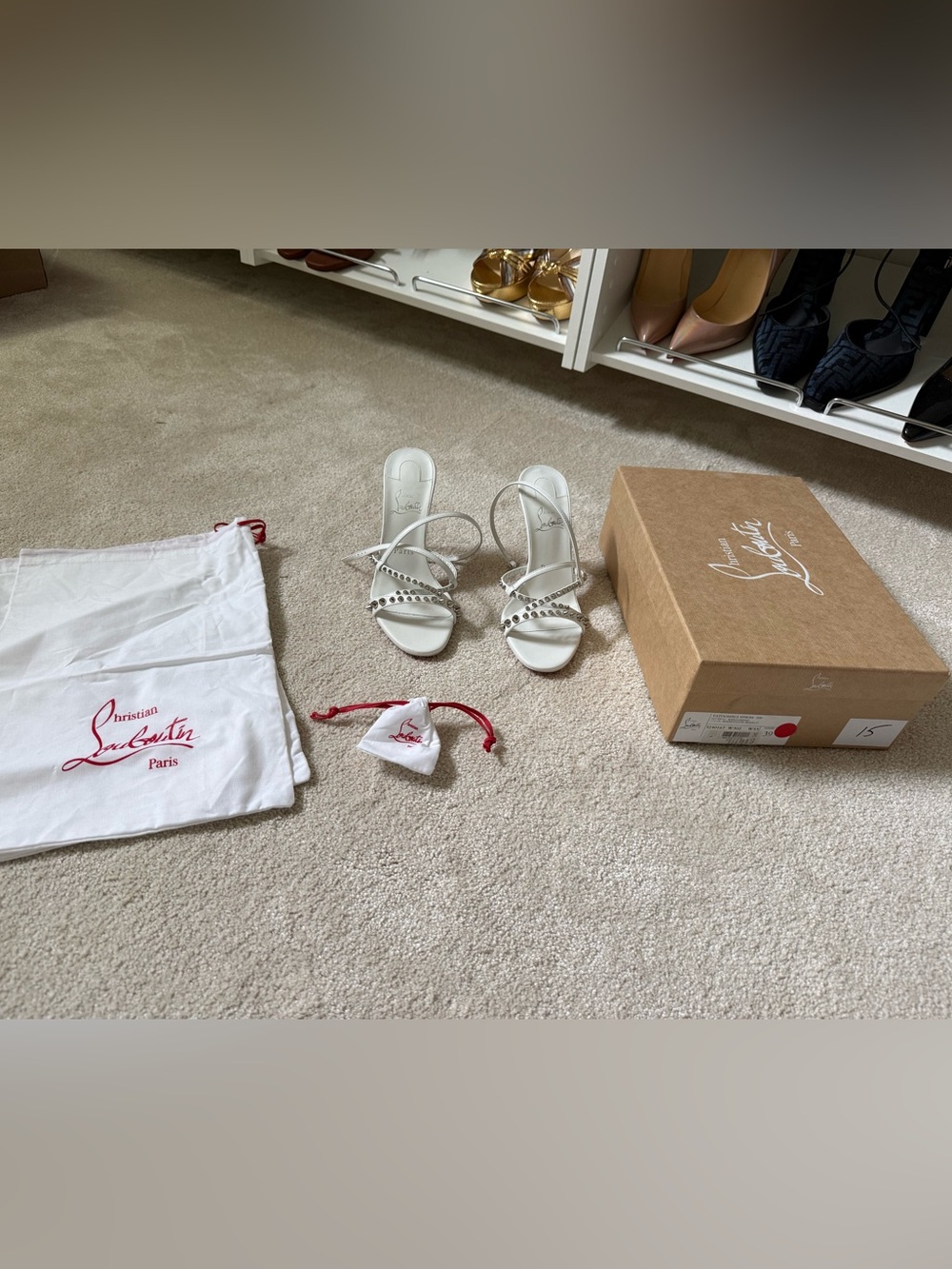 Christian Louboutin Tatooshka White Studded Strappy Heels size 39